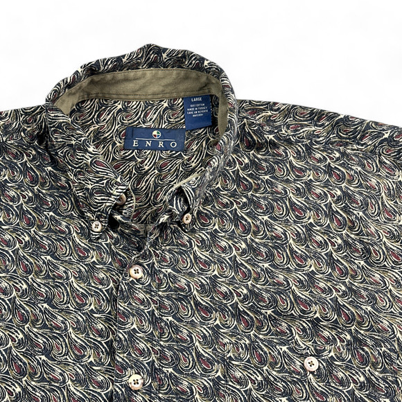 Vintage Enro Shirt Adult LARGE Brown Black Paisley 90s Psychedelic Long Sleeve - Picture 2 of 9